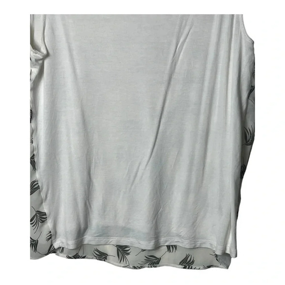 1488. ANN TAYLOR FACTORY SLEEVELESS TOP SIZE LARGE WHITE WITH GREEN TROPICAL - Picture 9 of 9